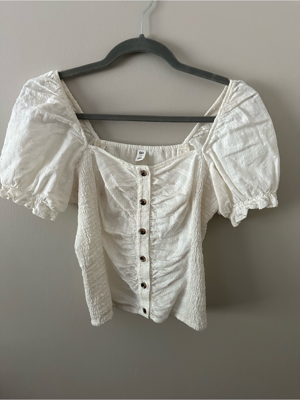BP Dakota Cream Puff-Sleeve Button-Front Top - Cream